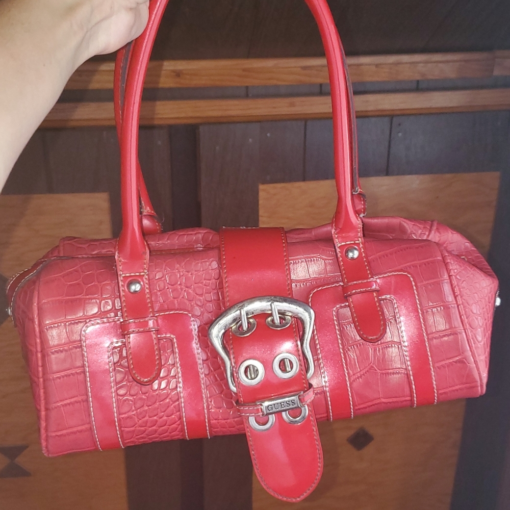 Vintage 2000s Guess Red Croc Buckle Bowler Bag – Y2K McBling Moto